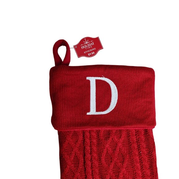 Holiday Time 19 inch Red Knit Embroidered Monogram Initial D Christmas Stocking - Picture 3 of 4